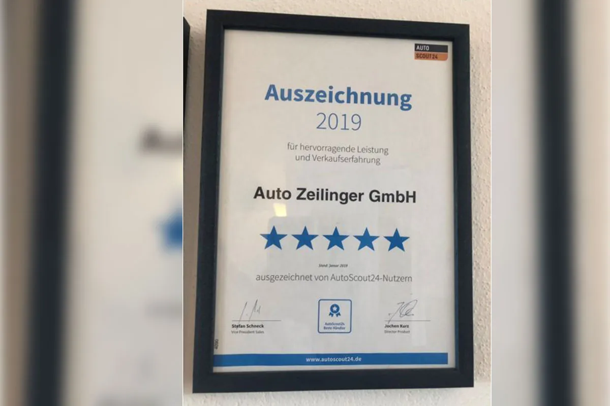 Auszeichnung von Autoscout für Verkaufserfolg 2019