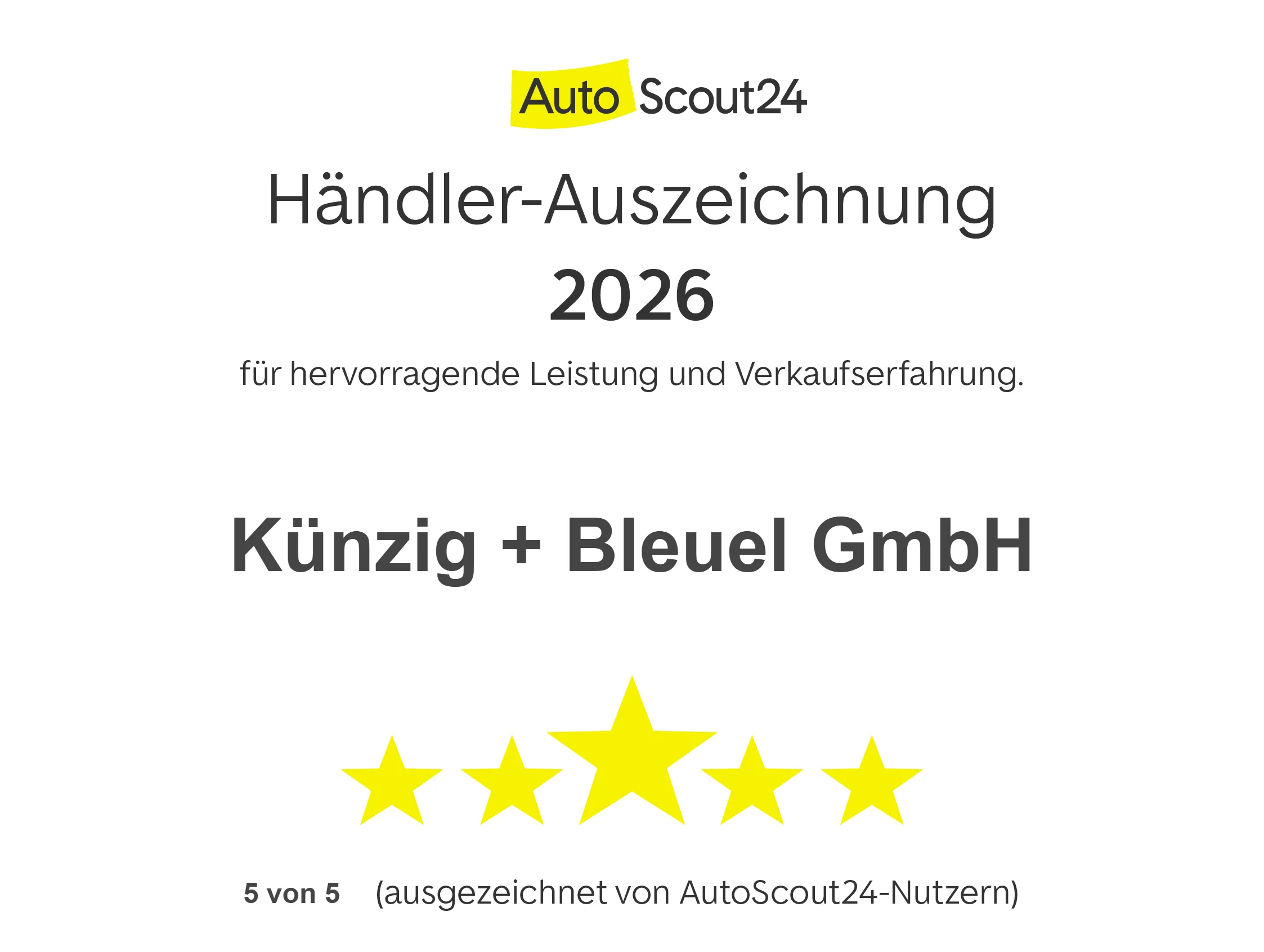 Künzig und Bleuel Händler, Auszeichnung, Autoscout