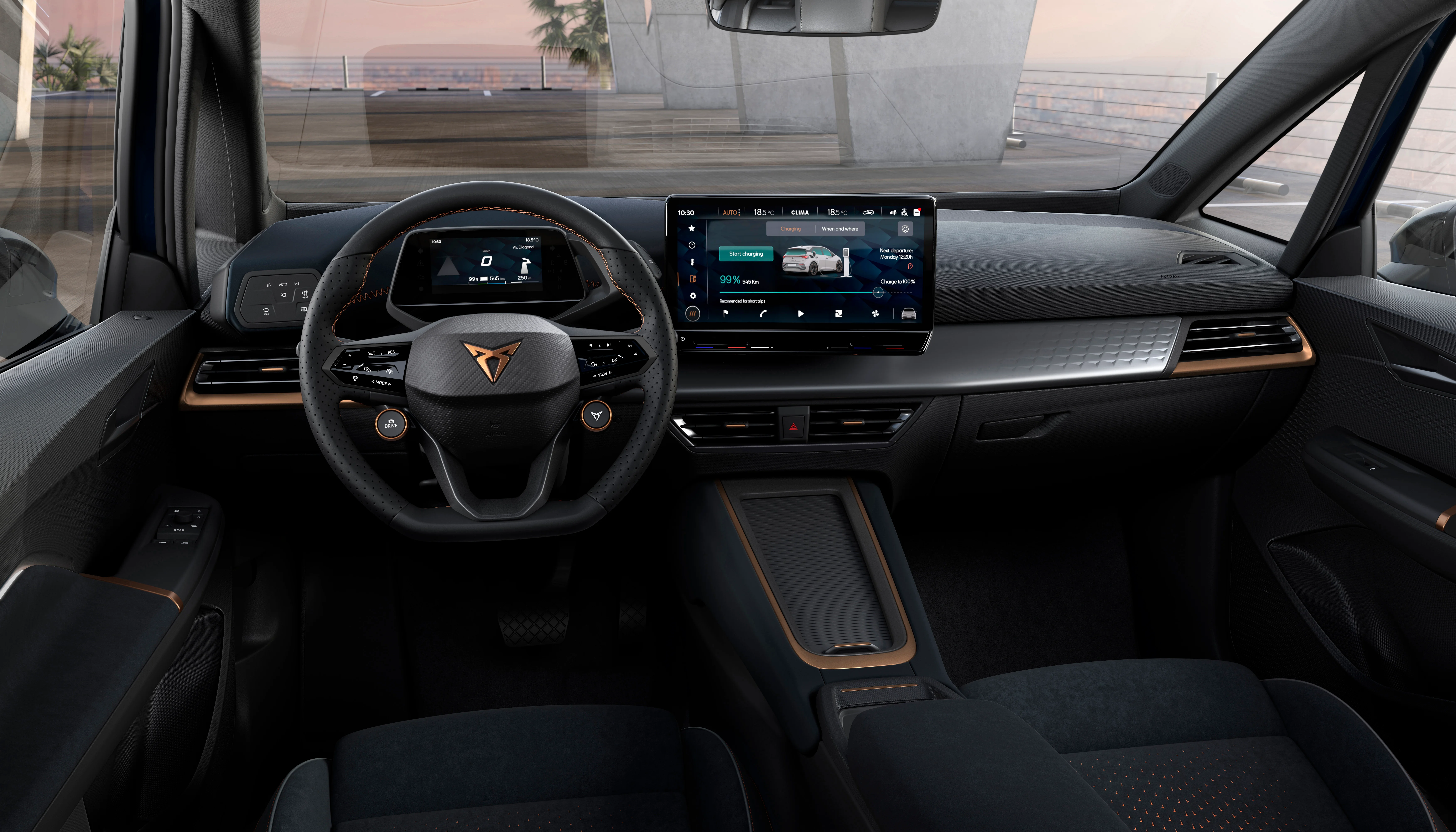 CUPRA Born Innenraum mit digitalem Cockpit, großem Touchdisplay und fahrerorientiertem Design