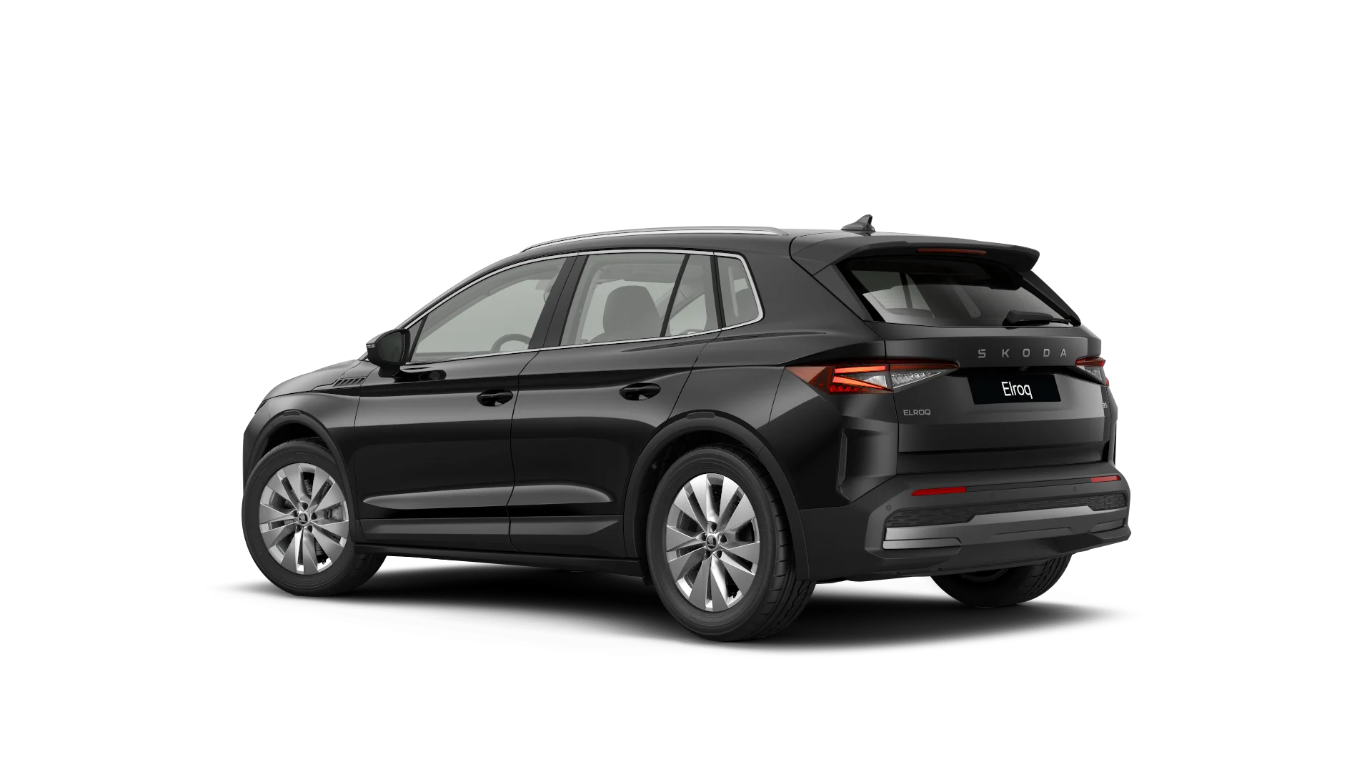 Skoda Elroq in schwarz in Heck-Seiten-Ansicht