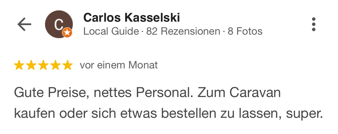 Google Bewertung für Caravan Center Nord von Carlos Kasselski