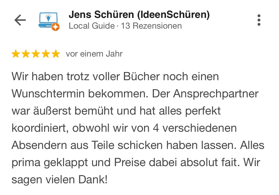 Google Bewertung für Caravan Center Nord Silberstedt von Jens Schüren