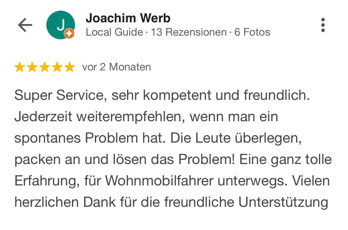 Google Bewertung für Caravan Center Nord von Joachim Werb