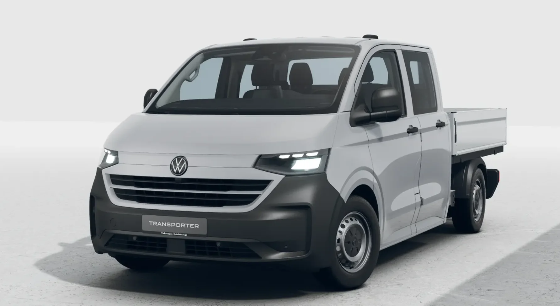Graue Transporter Pritsche in seitlicher Frontansicht.png