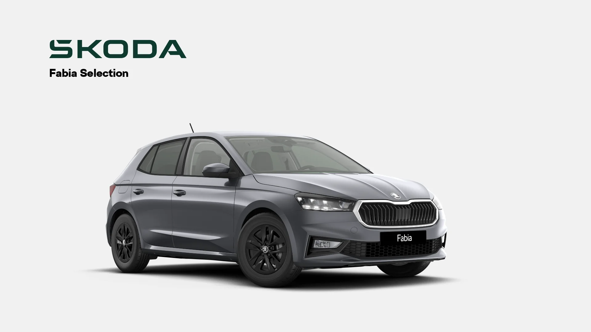 Grauer Skoda Fabia in seitlicher Frontansicht.png