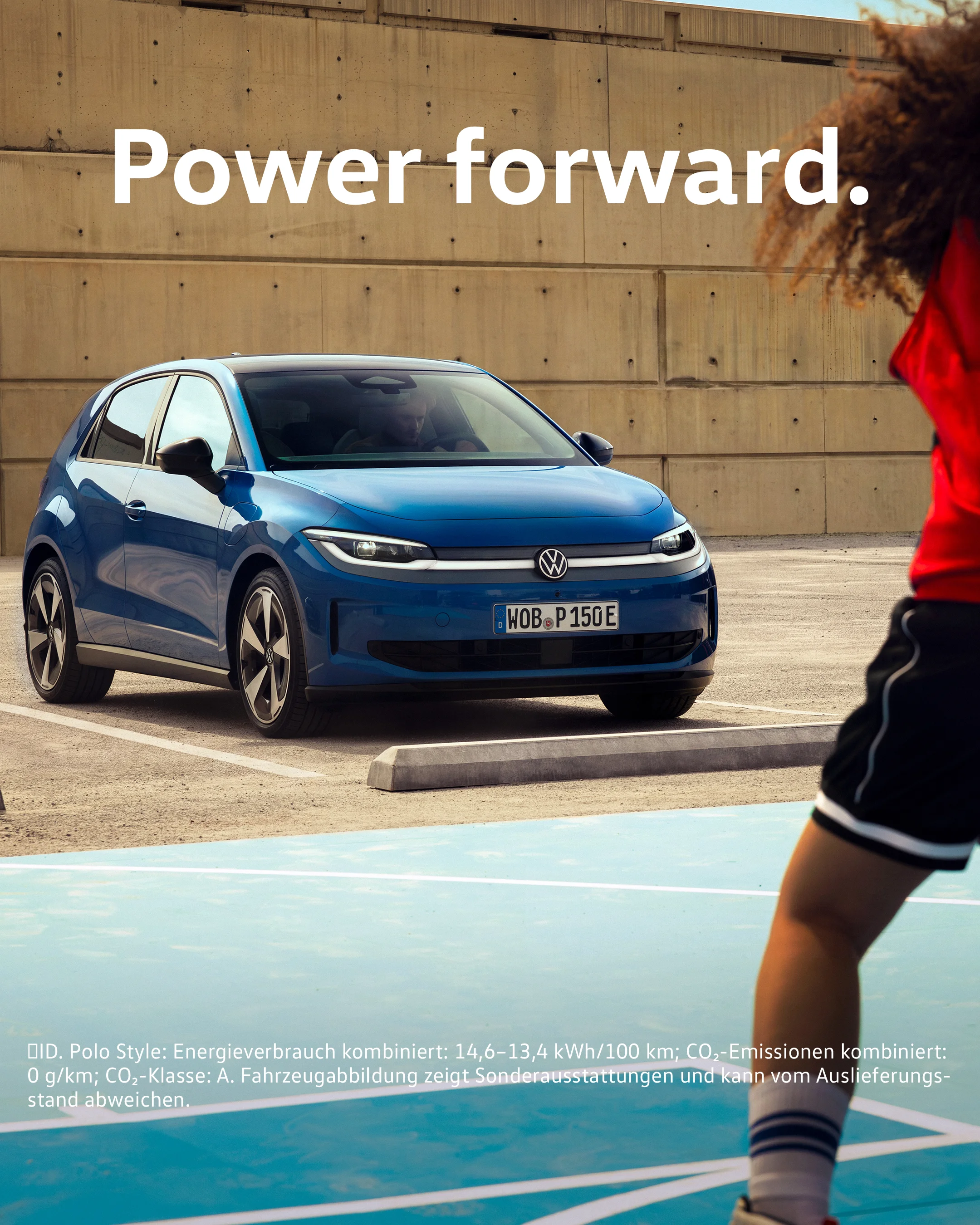 ID. Polo: Frontansicht mit der Aufschrift Power forward