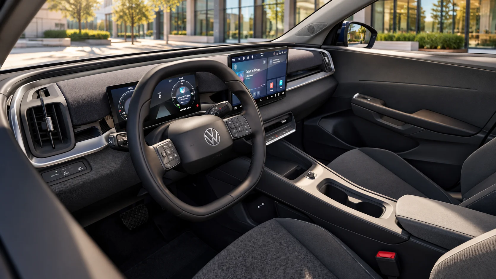 Modernes Volkswagen-Cockpit im Morgenlicht.png Dieses Bild wurde mit KI generiert oder bearbeitet