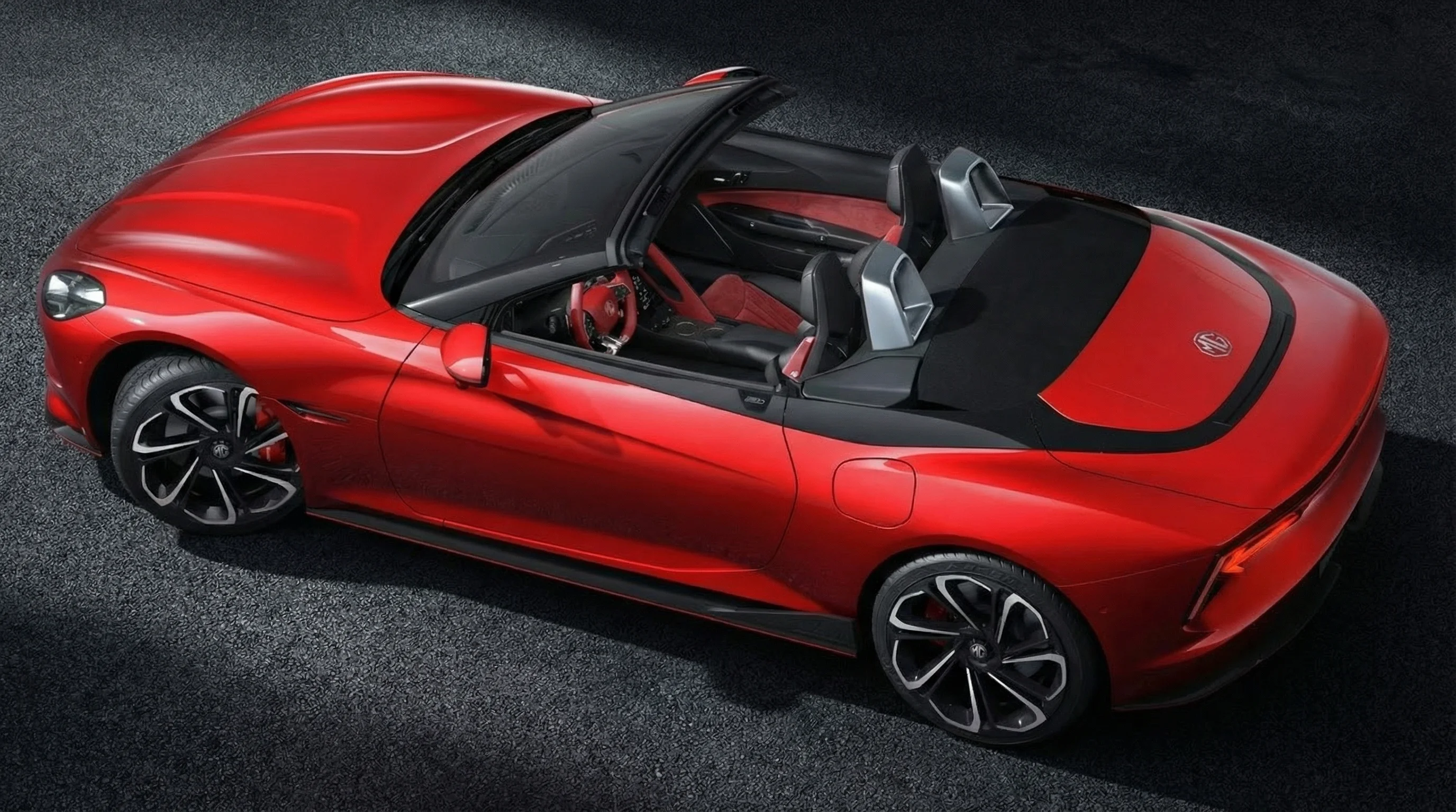 MG Cyberster in Rot von oben fotografiert