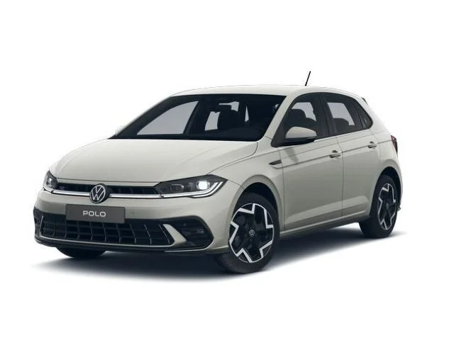 Polo R-Line in grau in seitlicher Frontansicht