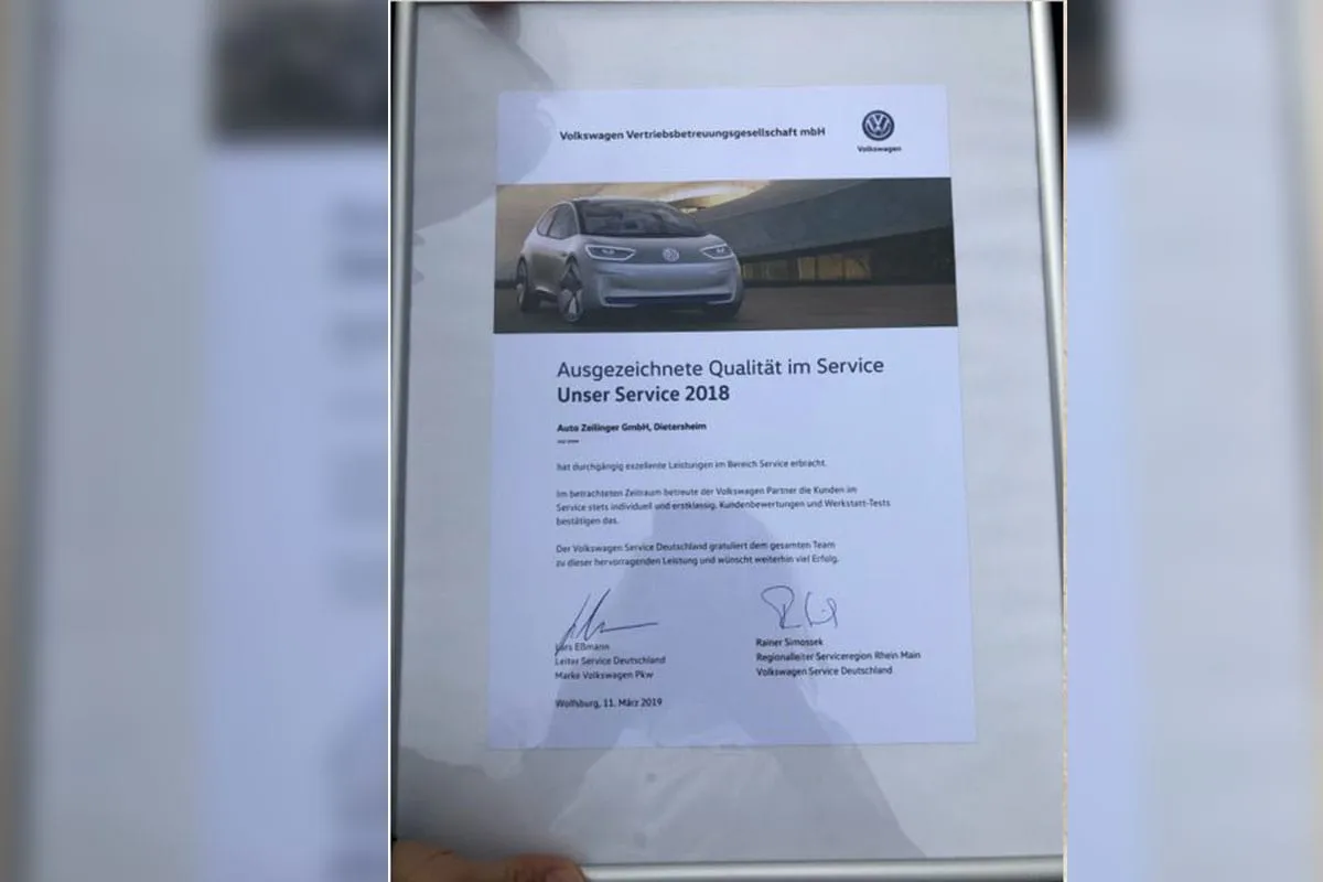 Qualität, Zertifikat von Volkswagen