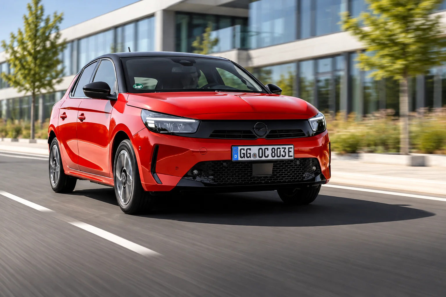 Roter Opel auf dem Campus.png Dieses Bild wurde mit KI generiert oder bearbeitet