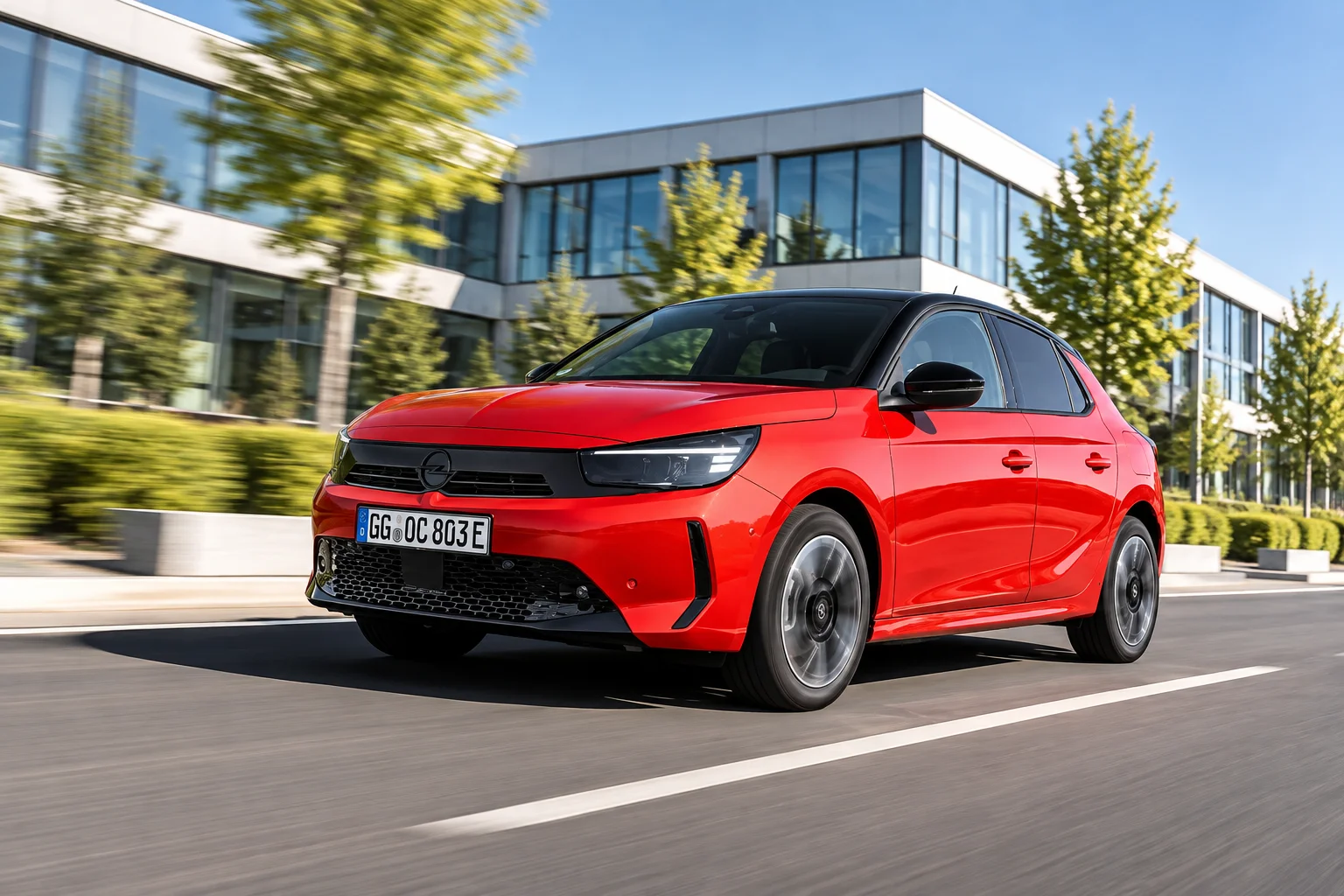 Roter Opel im urbanen Tempo.png Dieses Bild wurde mit KI generiert oder bearbeitet