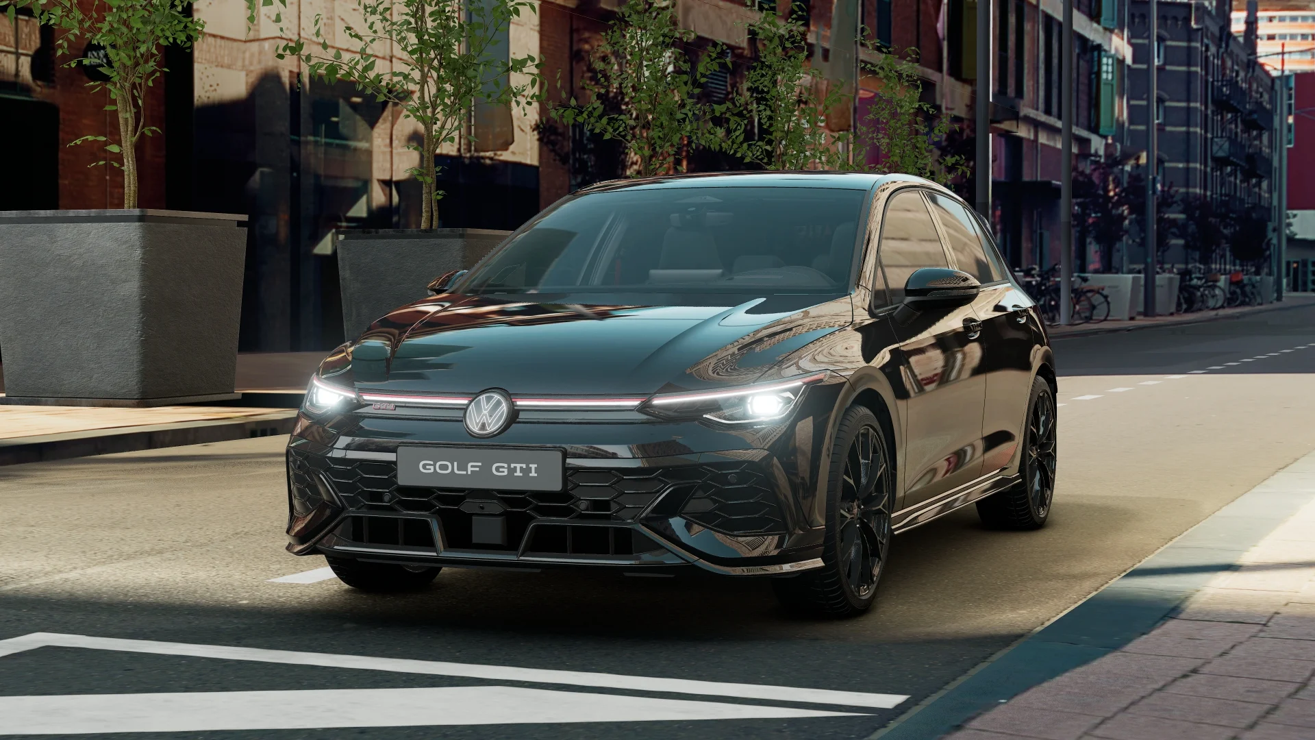Schwarzer Golf GTI 50 in seitlicher Frontansicht.jpg