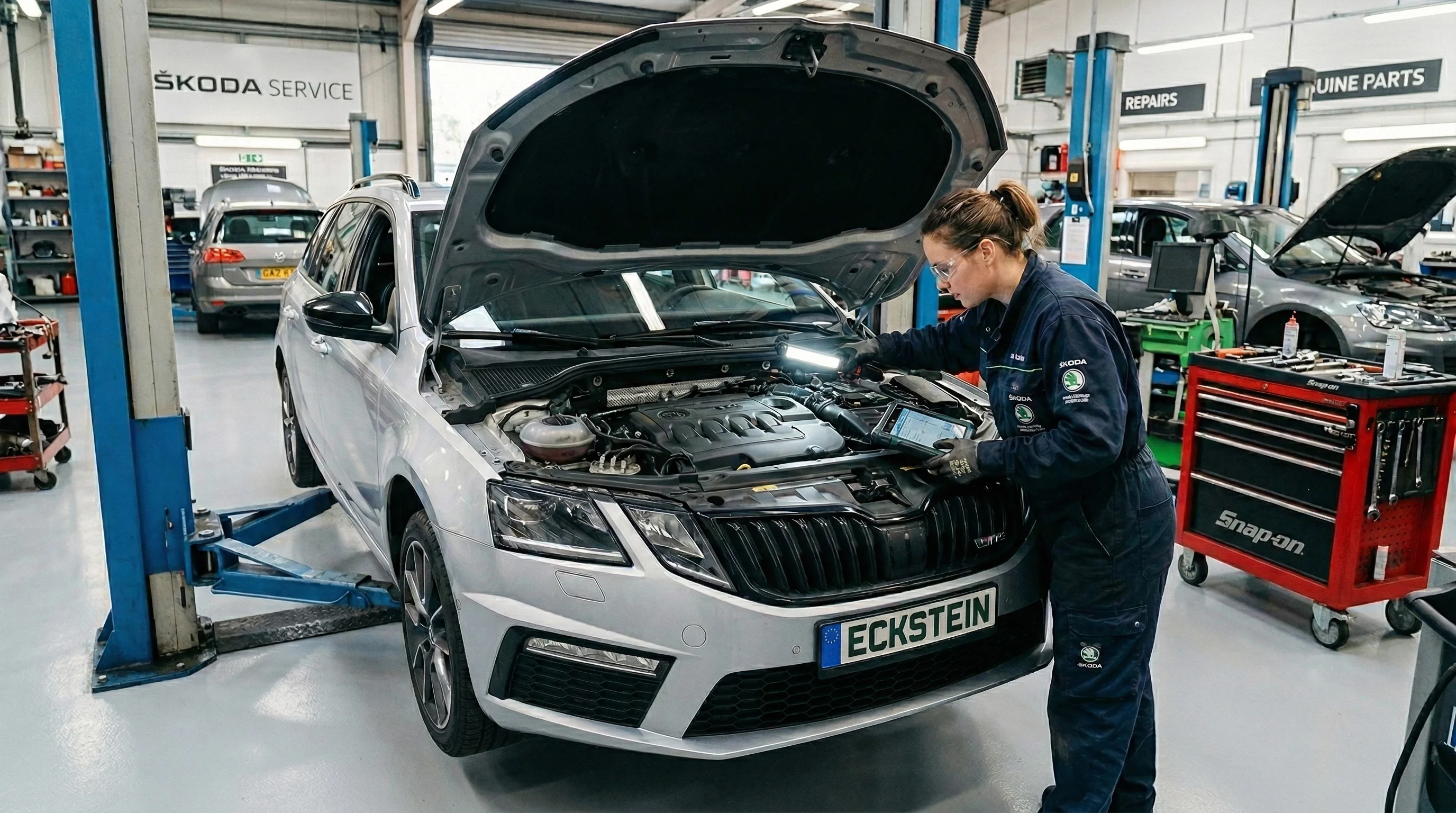 Kfz Mechatroniker bei der Arbeit an einem škoda Octavia