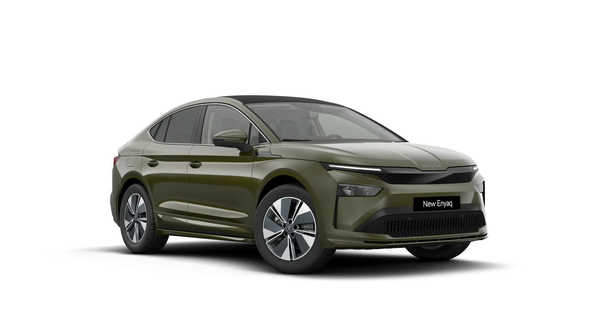 Skoda Enyaq Coupe in einem dunklen grün ohne Hintergrund