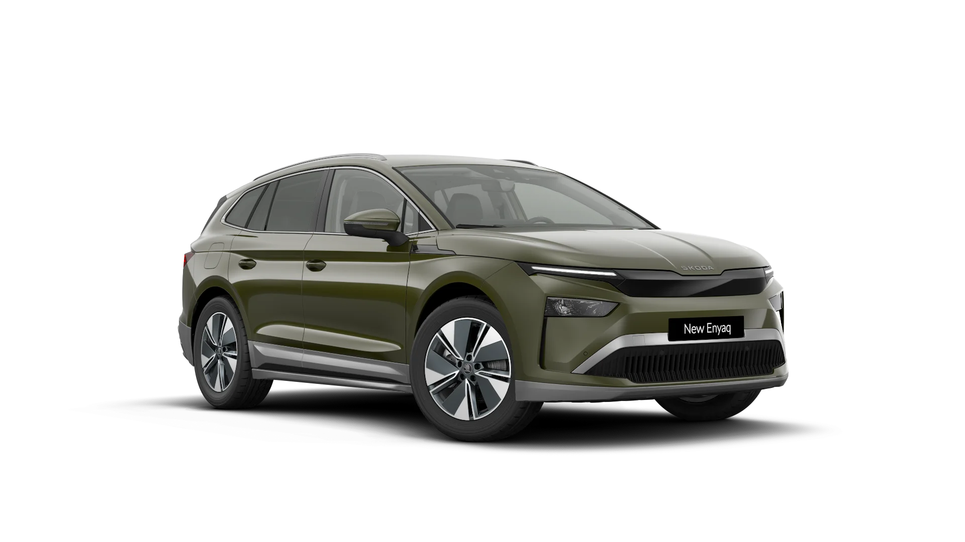 Skoda Enyaq in einem dunklen grün ohne Hintergrund