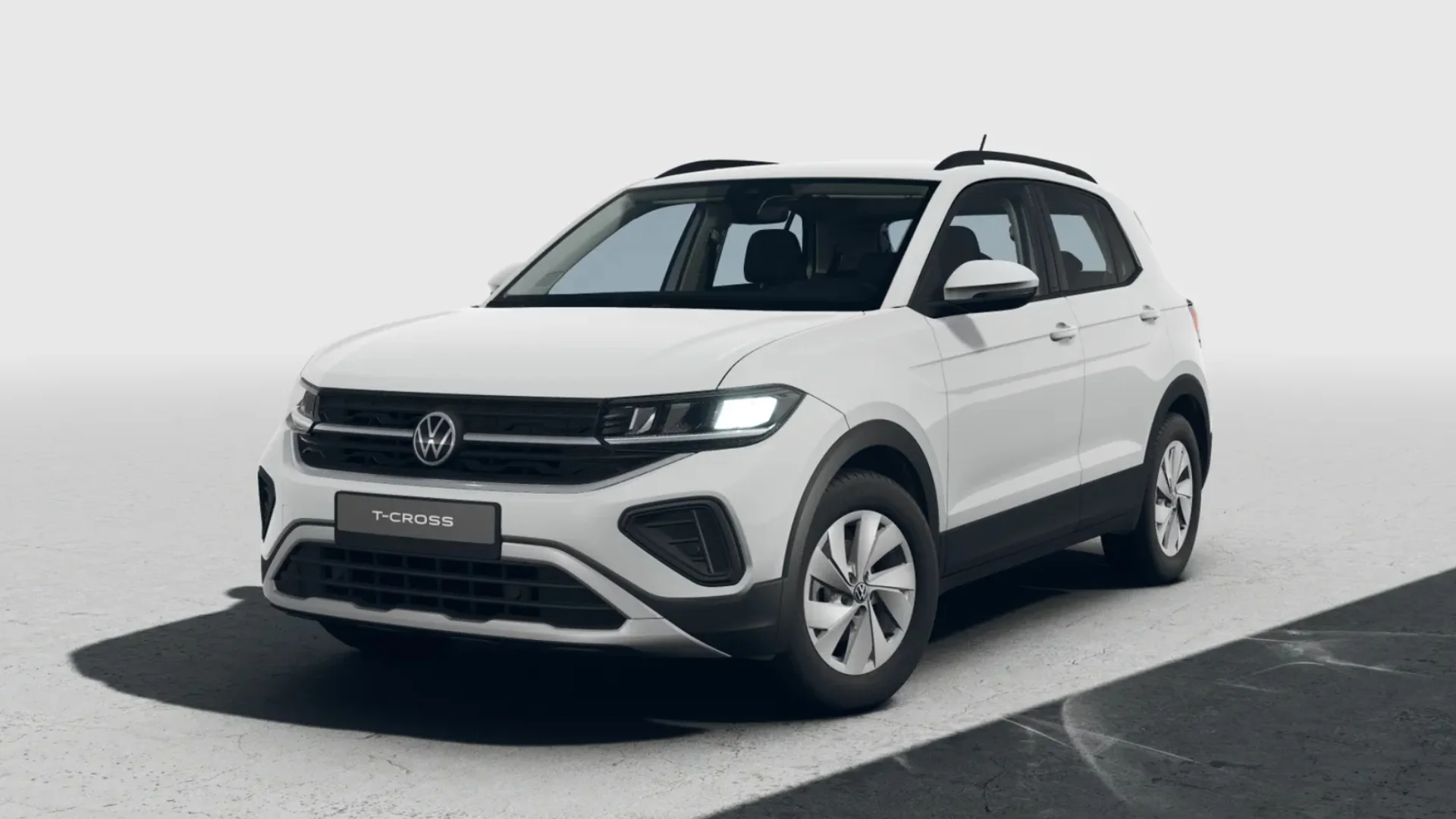 Weißer T-Cross Life in seitlicher Frontansicht