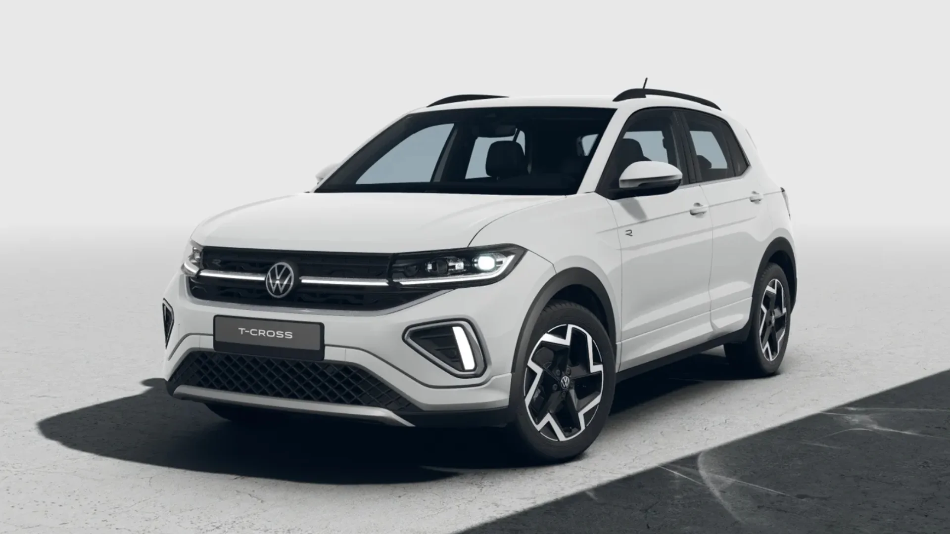 Weißer T-Cross R-Line in seitlicher Frontansicht