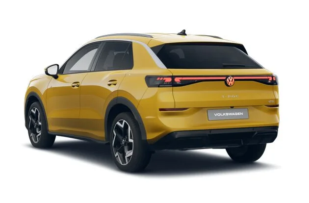 T-Roc in gelb in Heck Seiten Ansicht.png