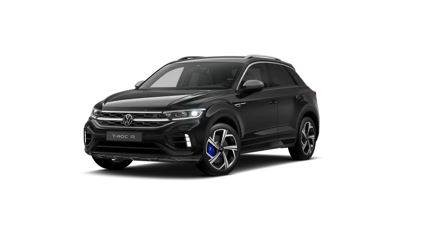 VW T-Roc in schwarz von vorne links fotografiert