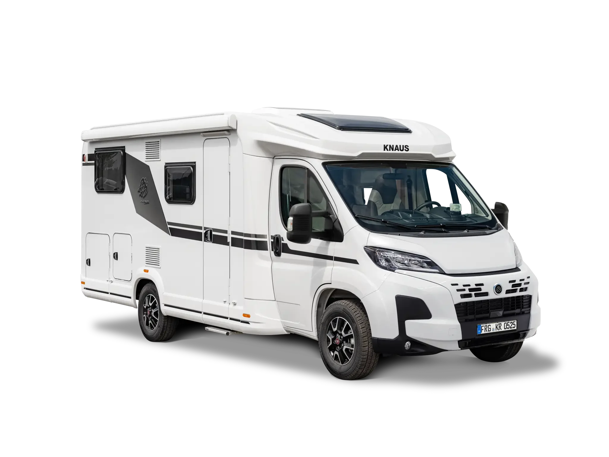 Weißes teilintegriertes Mietwohnmobil der Marke Knaus